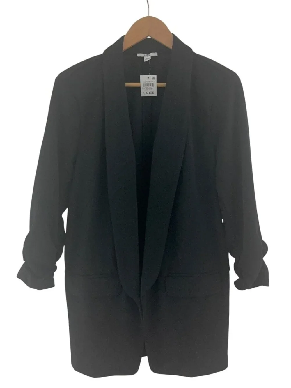 Bar III NEW Black Knit Boyfriend Blazer Jacket Scrunched Ruched 3/4 Sleeves Sz L